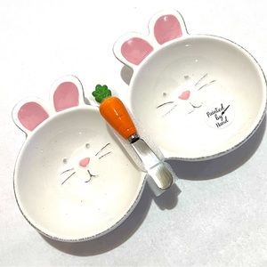 Lang Easter Bunny Ceramic Dip/Spread Bowls with Spreader Knife White/Pink #1